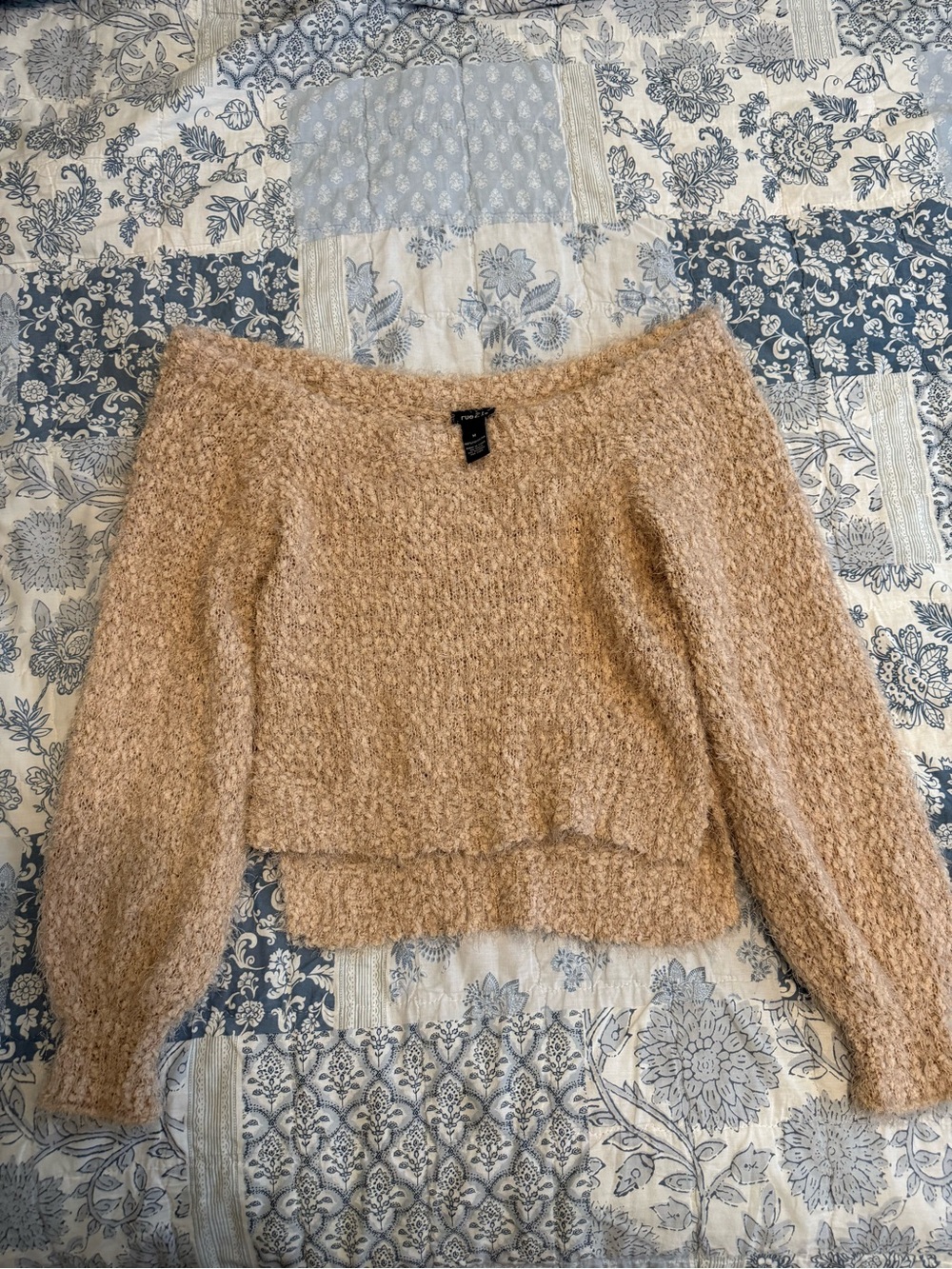 Rue21 Bouclé Off-Shoulder Sweater in Light Beige